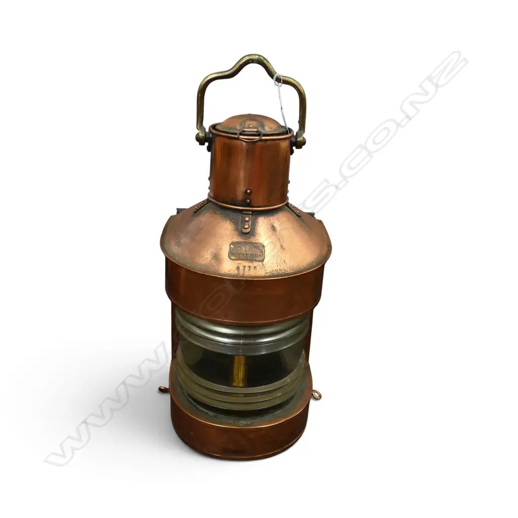 VINTAGE COPPER NAUTICAL SHIPS LANTERN, TELFORD, GRIER, MACKAY Co., 4775, H.560mm Image 1++