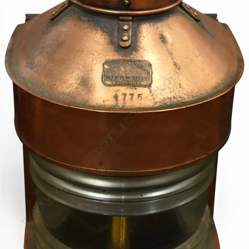VINTAGE COPPER NAUTICAL SHIPS LANTERN, TELFORD, GRIER, MACKAY Co., 4775, H.560mm Image 1++