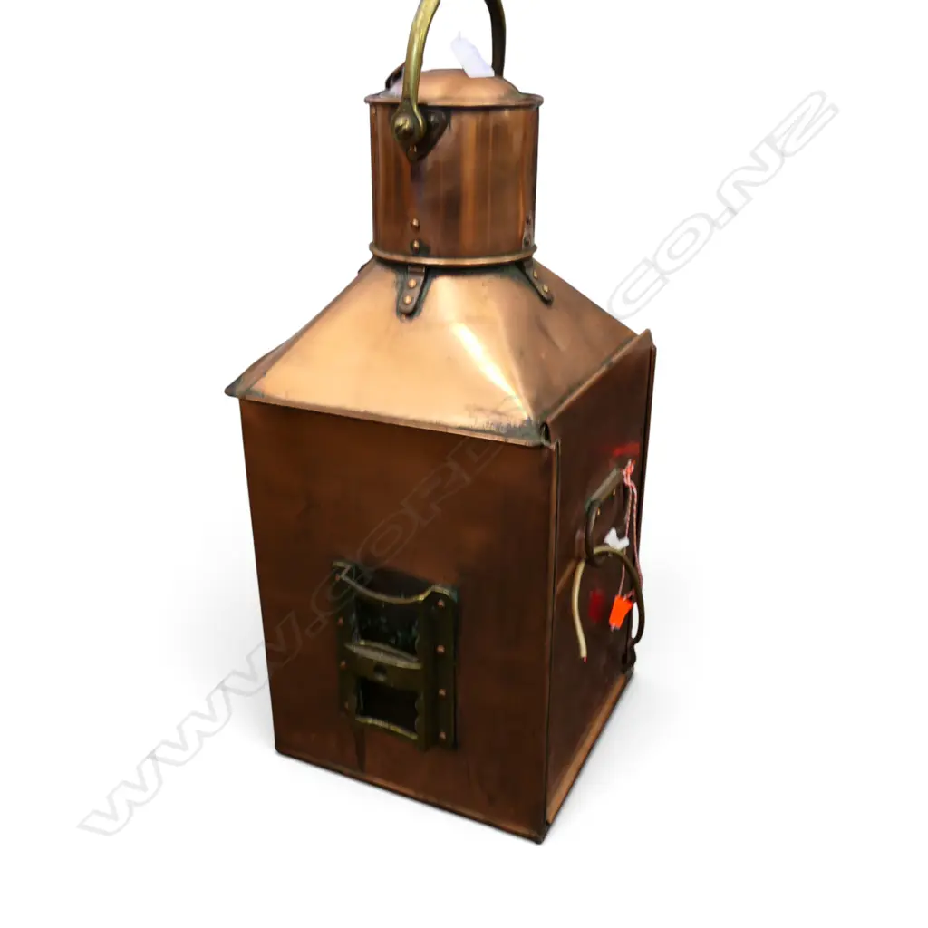 VINTAGE COPPER NAUTICAL SHIPS STARBOARD LANTERN, TELFORD, GRIER, MACKAY Co., 10659, H.660mm Image 1++