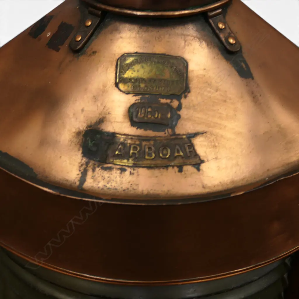 VINTAGE COPPER NAUTICAL SHIPS STARBOARD LANTERN, TELFORD, GRIER, MACKAY Co., 10659, H.660mm Image 1++