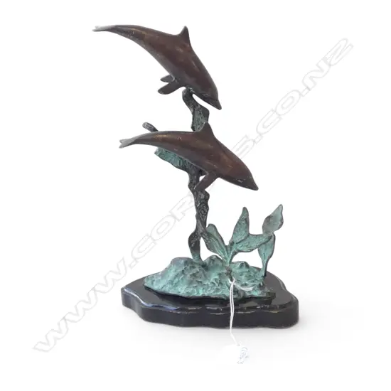 BRONZE DOLPHIN ORNAMENT on wooden base H.285mm