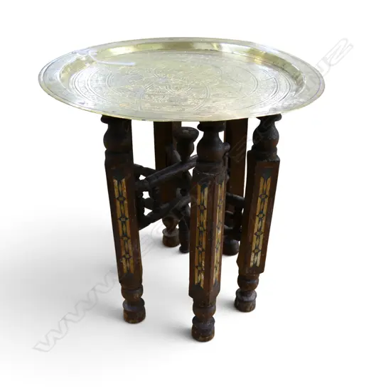MOROCCAN INLAID BRASS TRAY TABLE H.255mm