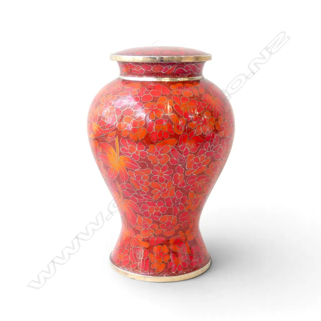 ORIENTAL RED CLOISONNE LIDDED VASE H.270mm Image 1++