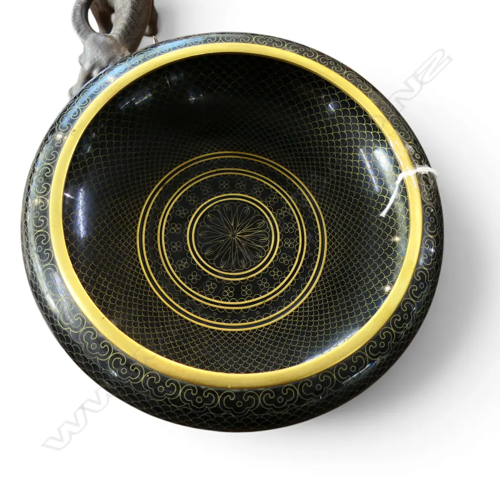 CLOISONNE BOWL ON STAND H.120mm + 2 CHILDREN ON OX Image 1++
