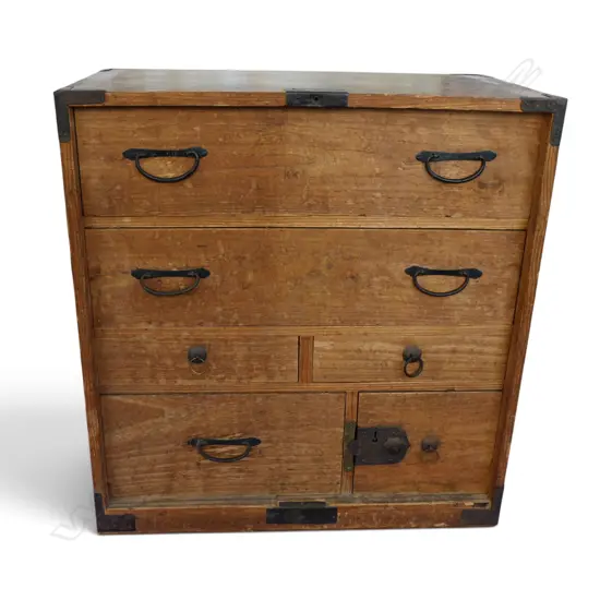 VINTAGE JAPANESE SMALL WOODEN TANSU CHEST. H.530mm