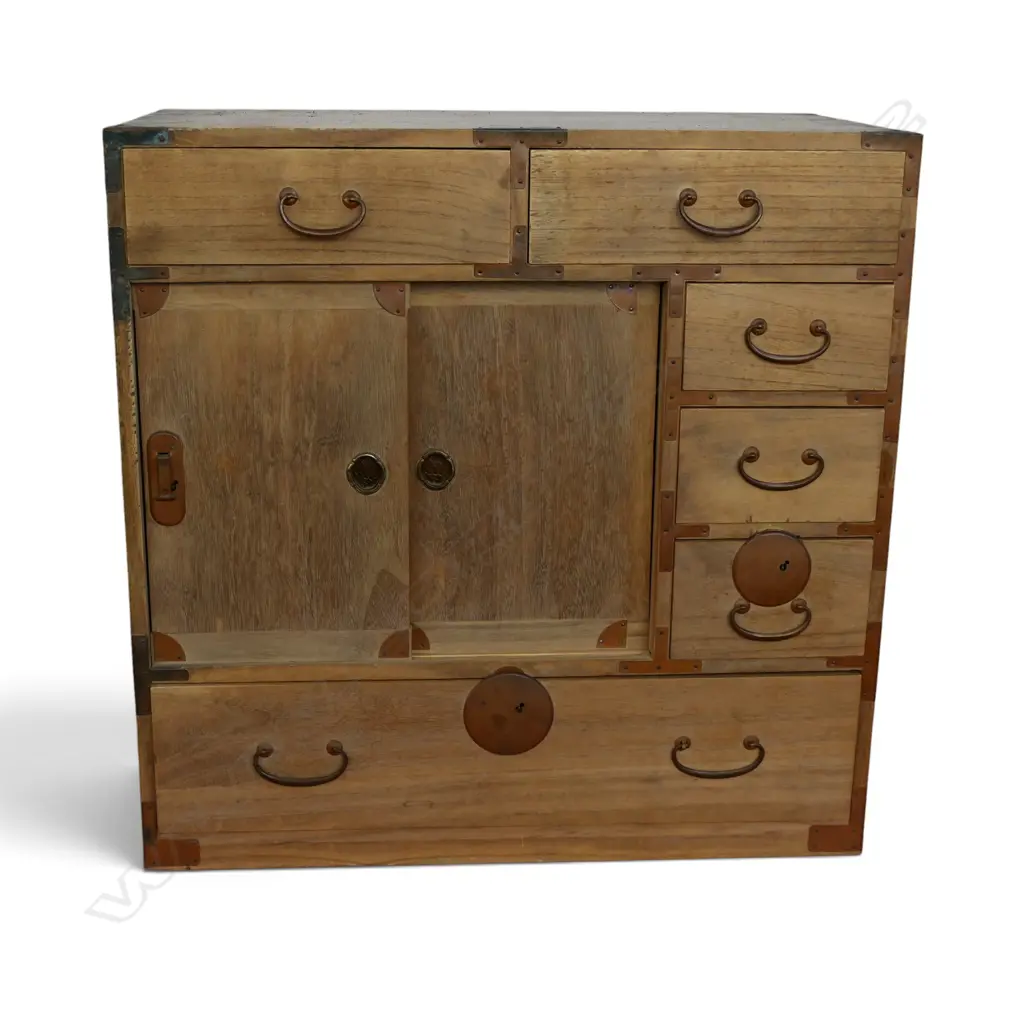 VINTAGE JAPANESE SMALL WOODEN TANSU CHEST. H.540mm Image 1++