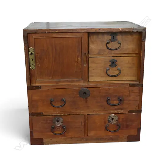 VINTAGE JAPANESE SMALL WOODEN TANSU CHEST. H.530mm