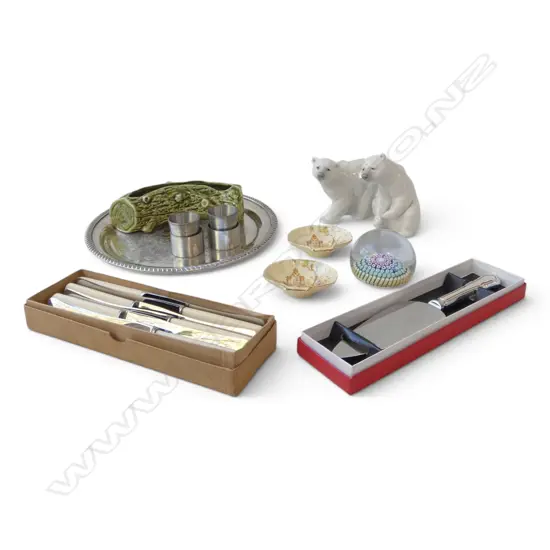 6 IVORINE HANDLED KNIVES, 2 LLADRO BEARS ETC