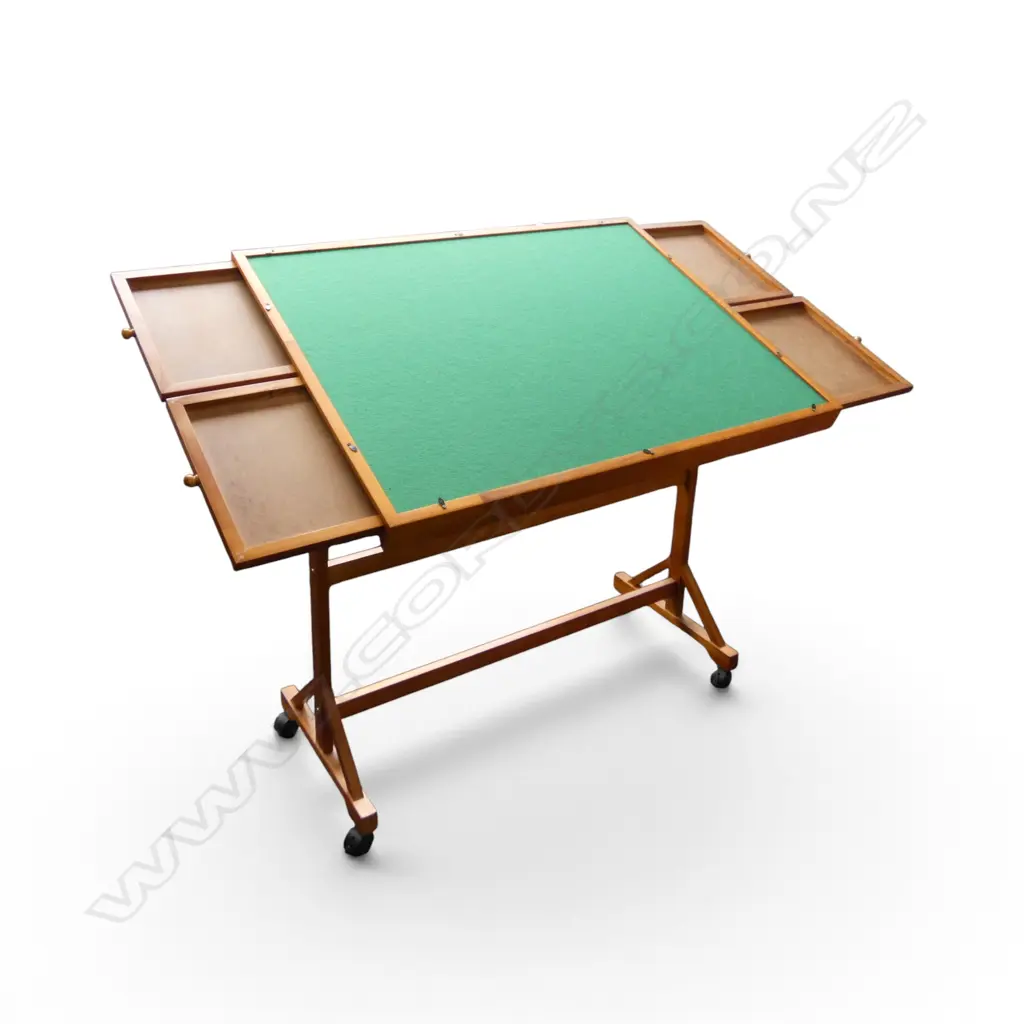 JIGSAW PUZZLE TABLE GREEN FELT SURFACE TILTING W. DRAWERS ON WHEELS, 910MM X 670MM (SURFACE TABLE) Image 1++