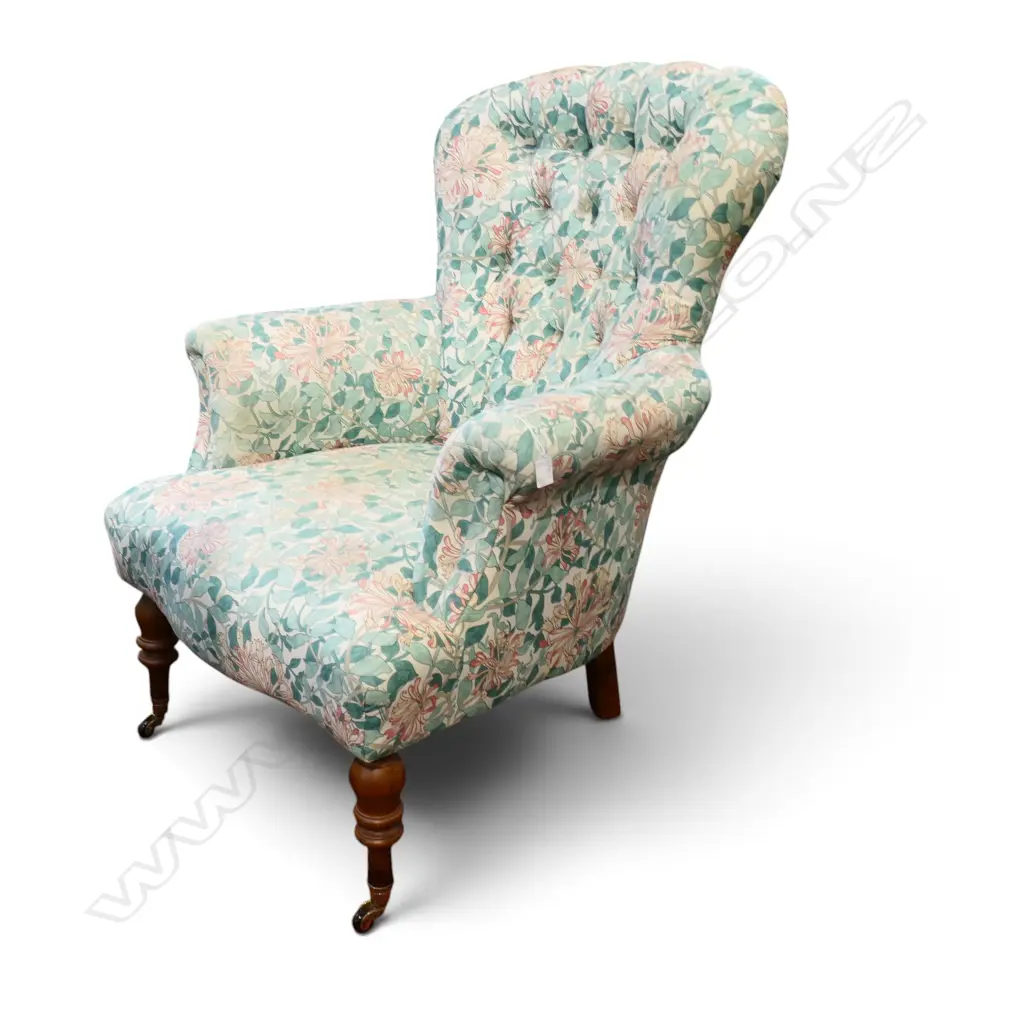 FLORAL UPHOLSTERED BUTTON BACK ARMCHAIR H.990mm Image 1++