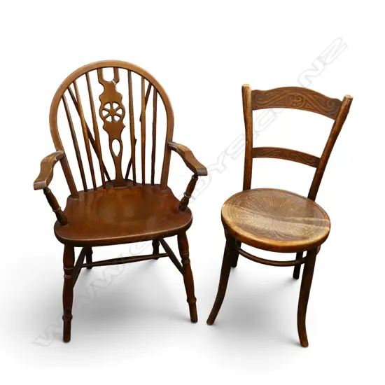 2 CHAIRS; BENTWOOD & WHEEL BACK