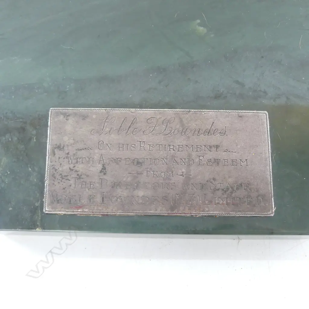GREENSTONE PIECE w. STG SILVER PLAQUE 140x230mm Image 1++
