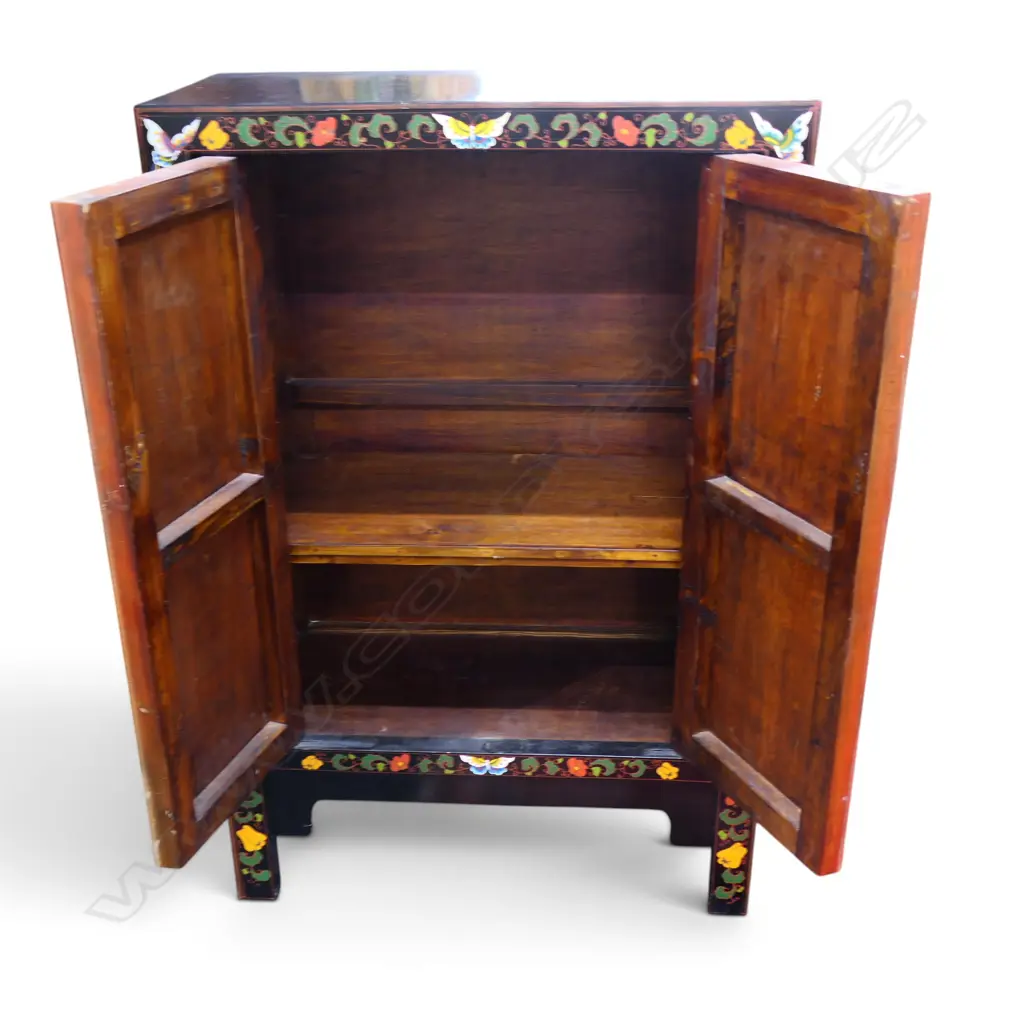PAINTED ORIENTAL LACQUER CABINET floral & butterfly pattern 800x400x1200mm Image 1++