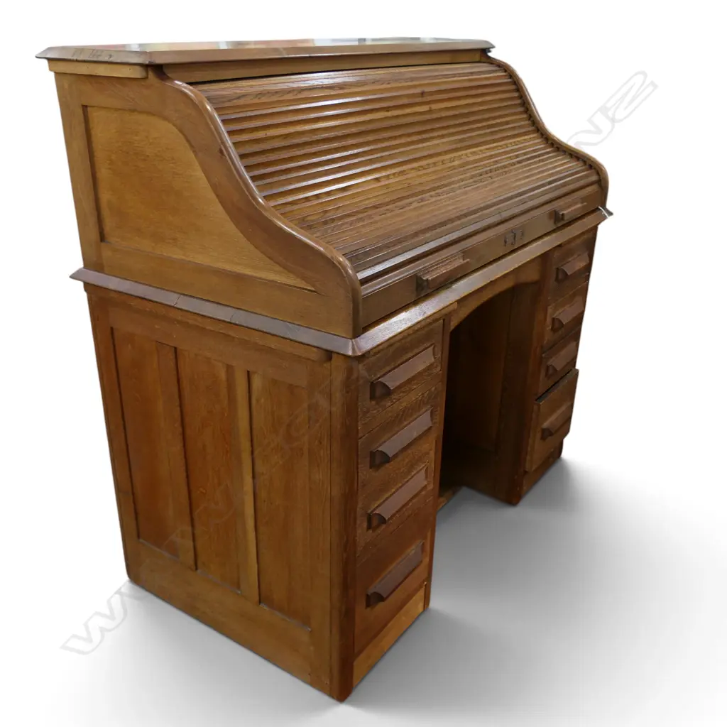 OAK ROLL TOP DESK w. MODESTY PANEL 1220x680x1190mm Image 1++