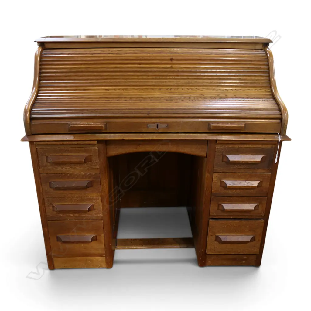 OAK ROLL TOP DESK w. MODESTY PANEL 1220x680x1190mm Image 1++