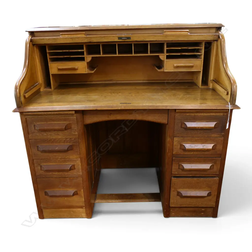 OAK ROLL TOP DESK w. MODESTY PANEL 1220x680x1190mm Image 1++