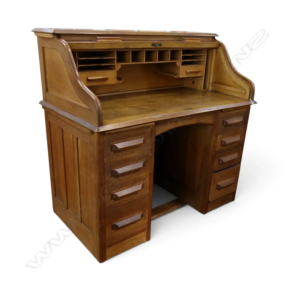 OAK ROLL TOP DESK w. MODESTY PANEL 1220x680x1190mm Image 1++