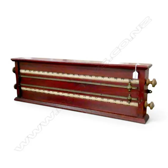 VINTAGE OAK BILLIARDS or SNOOKER SCORE BOARD with brass fittings