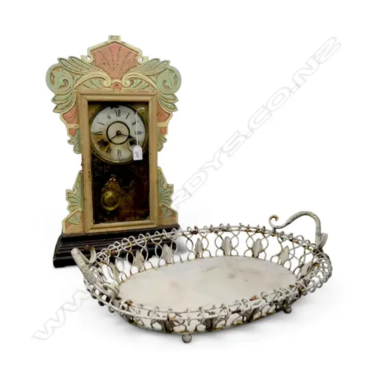 AMERICAN GINGERBREAD CLOCK H.560mm + WIRE BASKET W.570mm