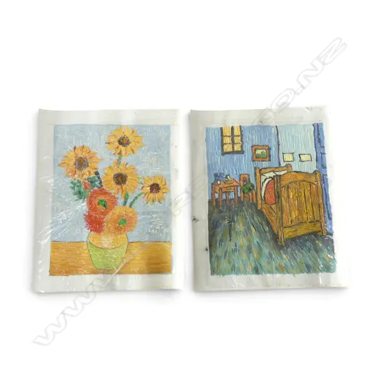 AFTER VINCENT VAN GOGH  2 OIL PAINTING 'BEDROOM IN ARLES' & 'Sunflowers' . 275 X 220mm
