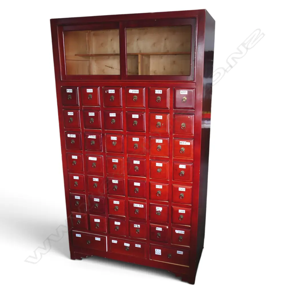 LG CHINESE RED LACQUER MEDICINE CHEST two top panels missing 1200x605x2140mm Image 1++
