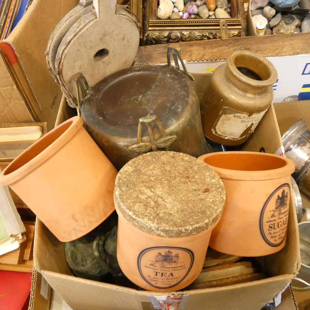FIRE BELLOWS, CACHE POT, TERRACOTTA KITCHEN CONTAINERS ETC Image 1++