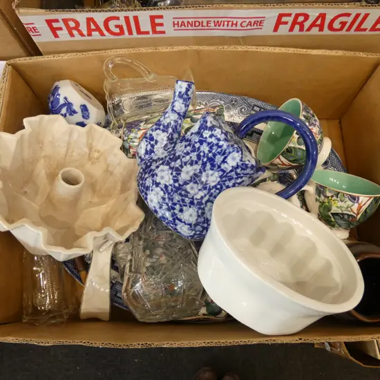 ASST. CHINA, B/W WILLOW ASHET, JELLY MOULDS ETC
