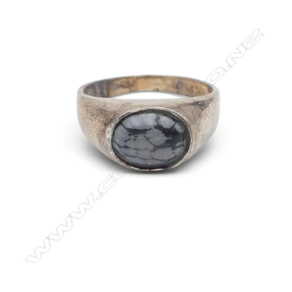 STG SILVER & SNOWFLAKE OBSIDIAN RING 3.77gms Image 1++