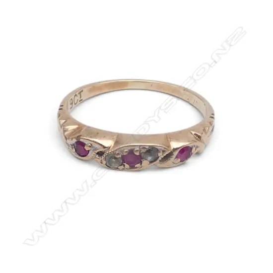 9ct RUBY & WHT STONE RING, SZ K