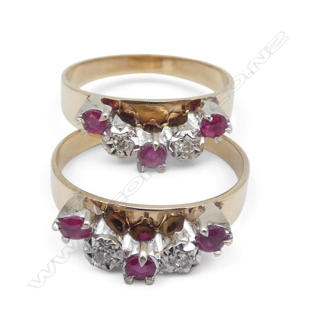 PR 9ct DIAMOND & RUBY CURVED ETERNITY RINGS, 5.33gm w valuation Image 1++