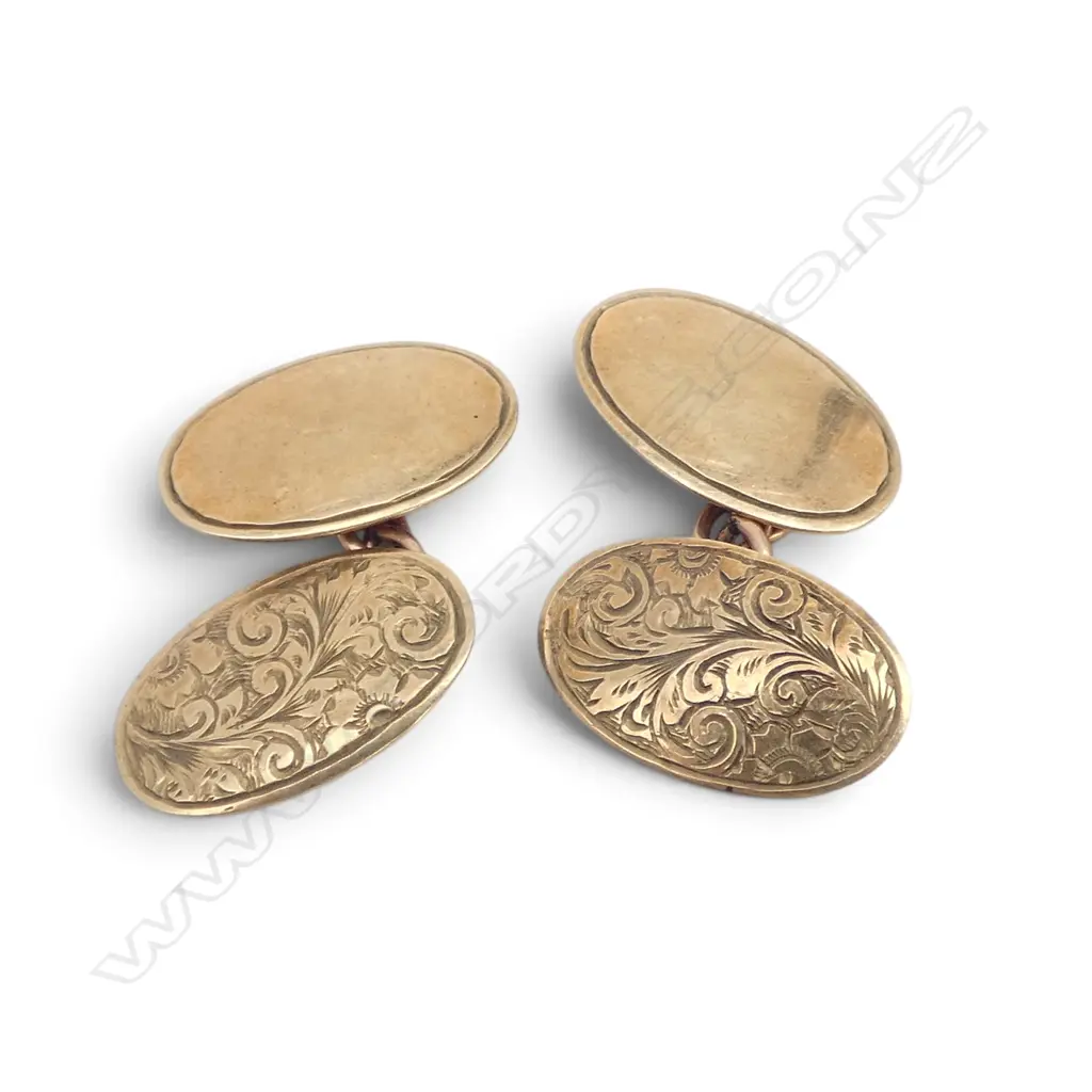PR EARLY 20thC 9ct ENGRAVED GOLD CUFFLINKS 3.3gms Image 1++