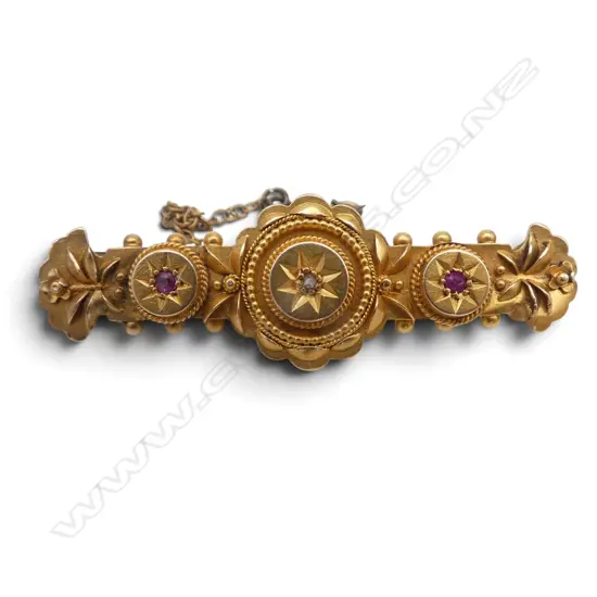 VICTORIAN 15ct GOLD BROOCH ruby & diamond set 4.6gms
