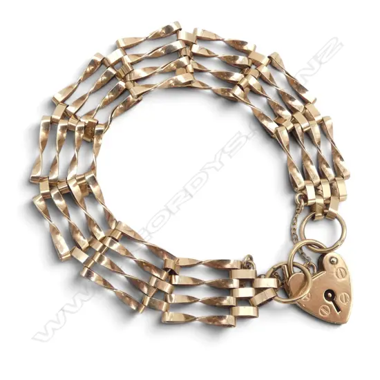 9ct ROSE GOLD GATE LINK BRACELET heart padlock 10gms