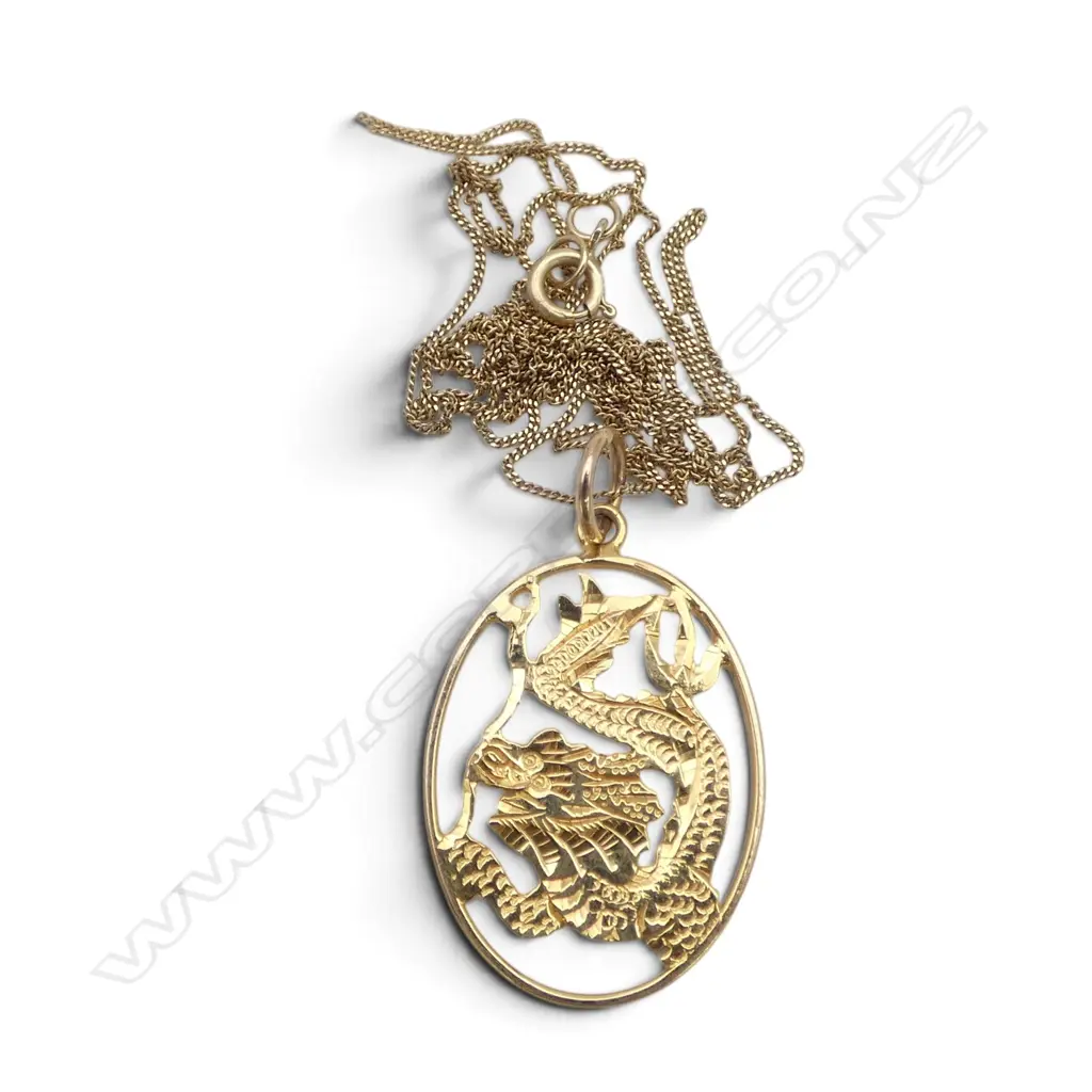 14CT DRAGON PENDANT (1gms) ON 9CT CHAIN (0.5gms) Image 1++