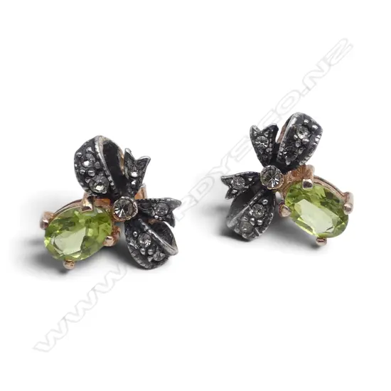 PAIR OF SILVER GILT PERIDOT? & CZ EARRINGS