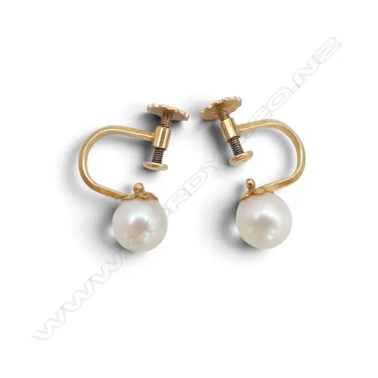 PR 9ct GOLD & CULTURED PEARL EARRINGS screw fittings 2gms