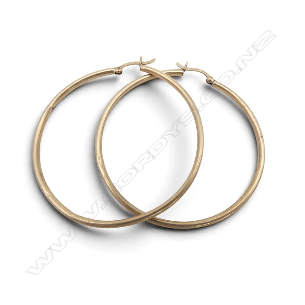 PR LARGE 9ct GOLD HOOP EARRINGS Dia.48mm. 2.6gms Image 1++