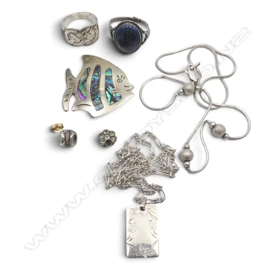 ASSTD STG SILVER JEWELLERY - FISH BROOCH, RINGS, ETC some faults, 27.92gms