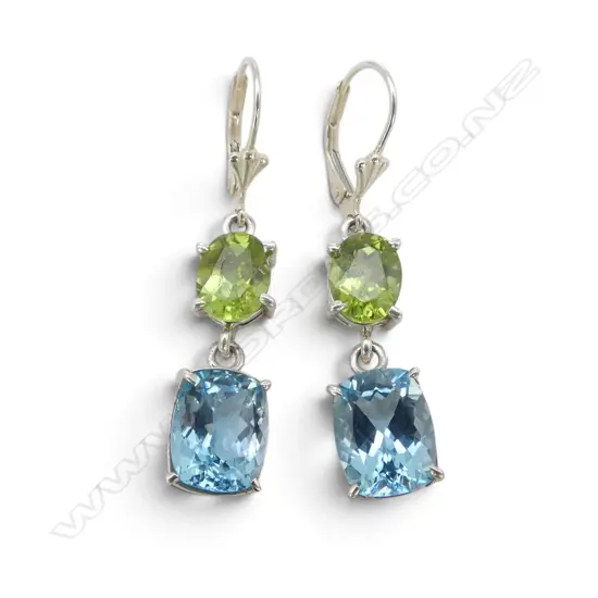 SILVER BLUE TOPAZ & PERIDOT EARRINGS