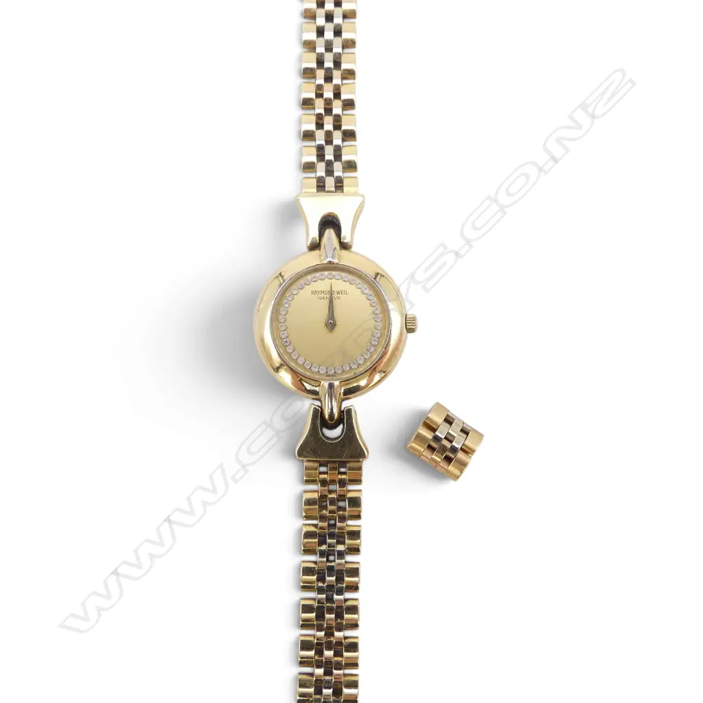 Vintage Raymond Weil 18k Gold Plated Quartz Watch in RW case, w. extension, not running, L.175mm Image 1++