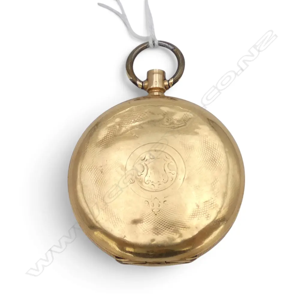 18ct GOLD SWISS FULL HUNTER POCKET WATCH w. inscription c.1912. total 71gms. Winder missing, Dia.45mm Image 1++
