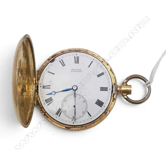 18ct GOLD SWISS FULL HUNTER POCKET WATCH w. inscription c.1912. total 71gms. Winder missing, Dia.45mm
