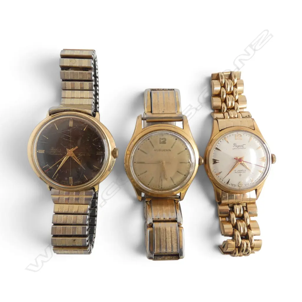 3 WRIST WATCHES; HUGUENIN, HAFIS, REGENT Image 1++
