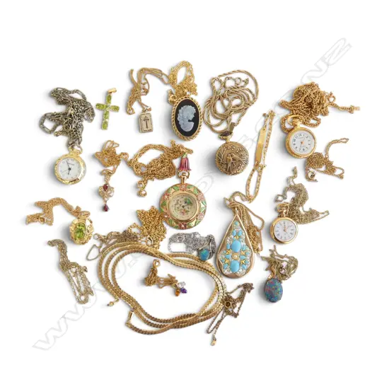 ASST COSTUME CHAINS SOME w WATCH PENDANTS, some plated