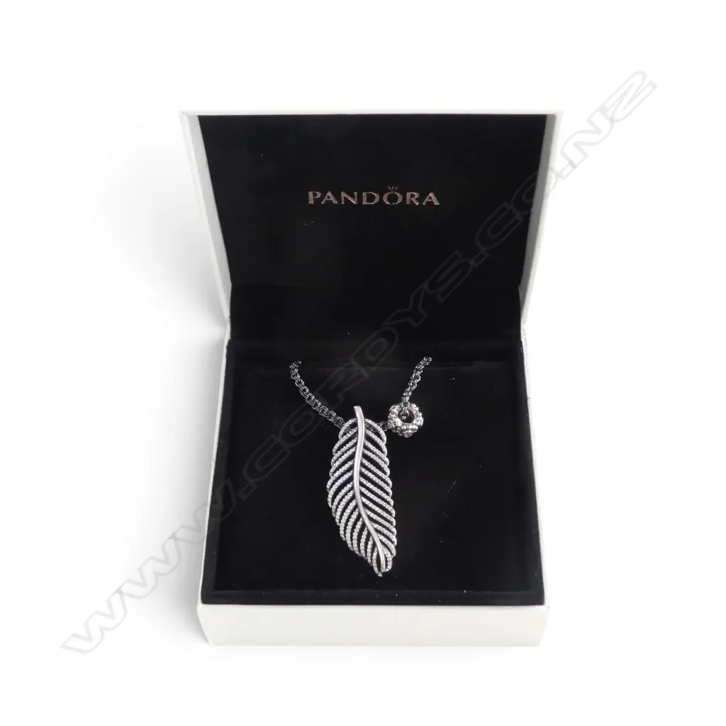 PANDORA SILVER 'Light as a Feather' NECKLACE w cubic zirconia detail & two spacers, L.860mm Image 1++