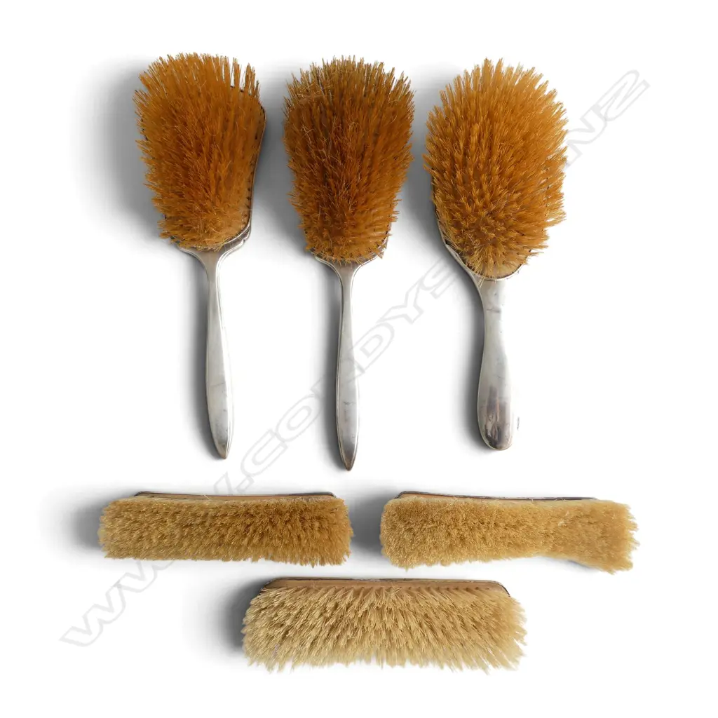 3 STG SILVER HAIRBRUSHES & 3 S/S Clothes brushes Image 1++