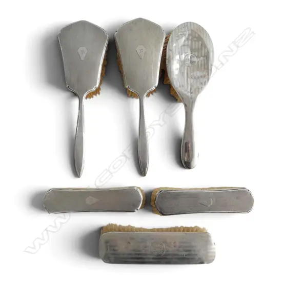 3 STG SILVER HAIRBRUSHES & 3 S/S Clothes brushes