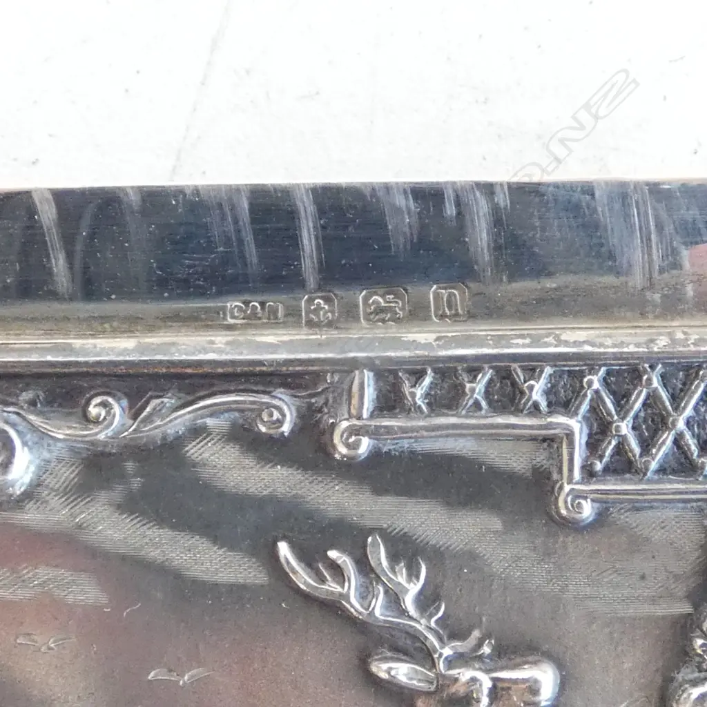 Birmingham 1912 silver Highland landscape with stag & scroll embossed card case. By Crisford & Norris Ltd. 60gms Image 1++