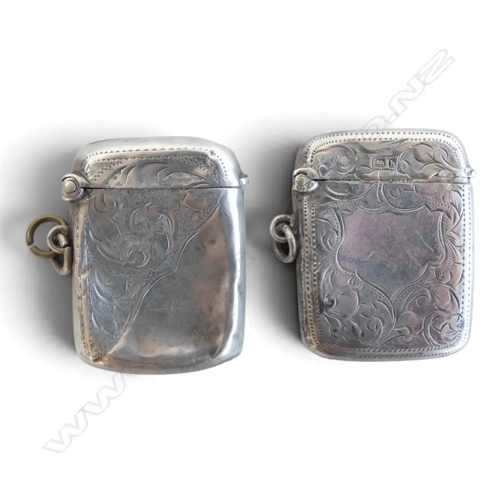 2 Edwardian engraved SILVER VESTAS. 27.6gms Image 1++