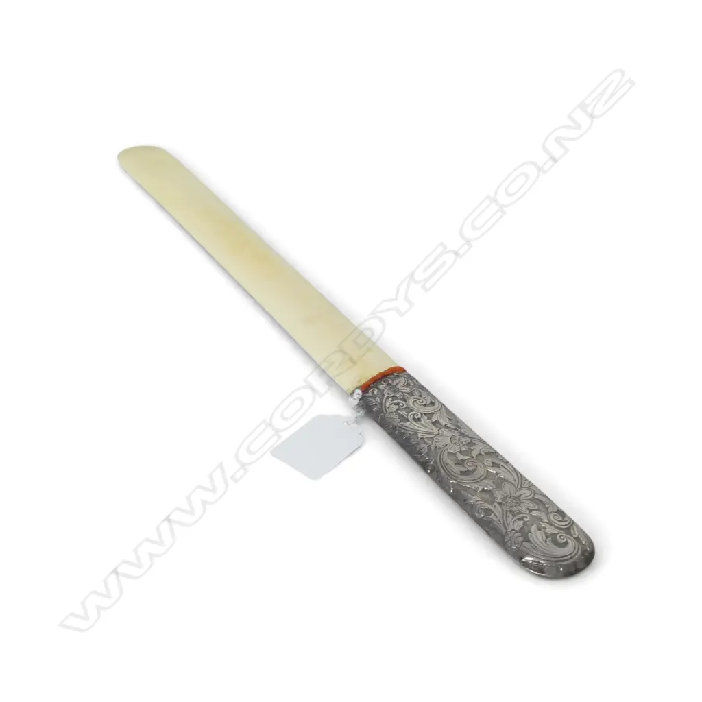 VICTORIAN STG SILVER HANDLED IVORY PAGE TURNER, LONDON 1888, L.350mm Image 1++